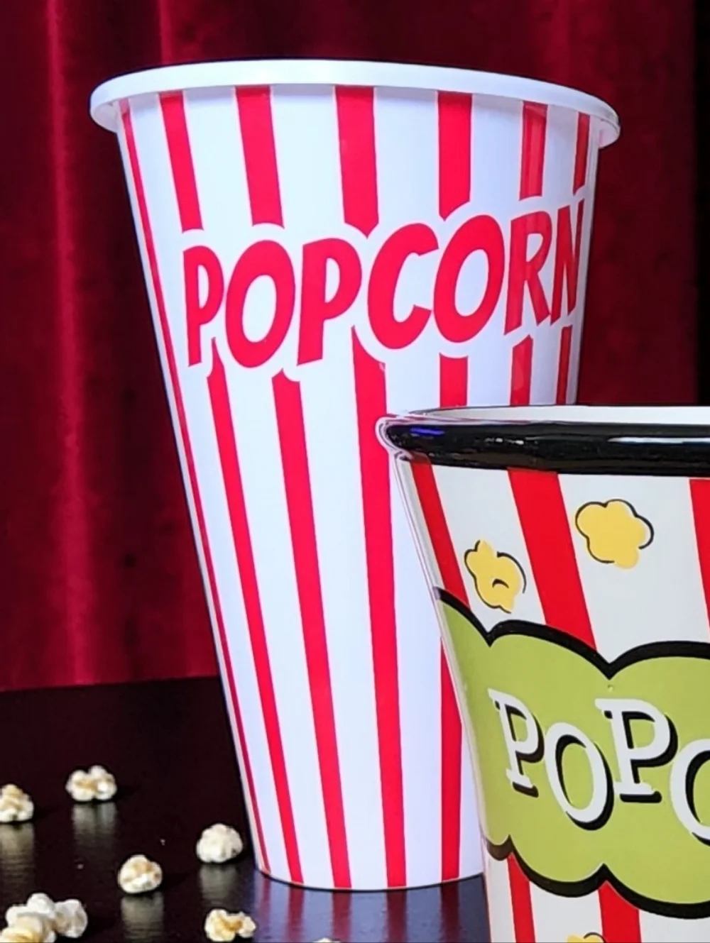 Red and White Striped Popcorn Cups & Tub